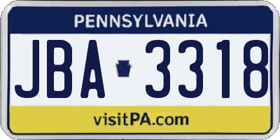 PA license plate JBA3318