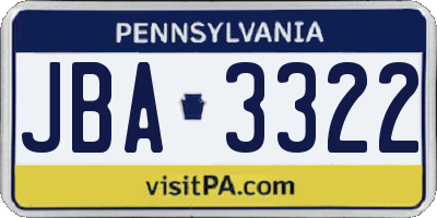 PA license plate JBA3322