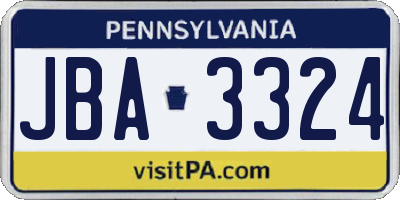 PA license plate JBA3324