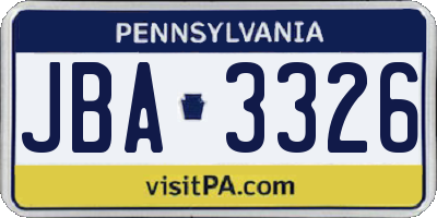 PA license plate JBA3326
