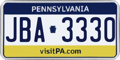 PA license plate JBA3330