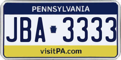PA license plate JBA3333