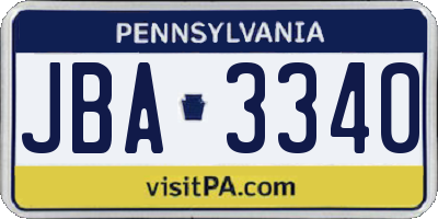PA license plate JBA3340