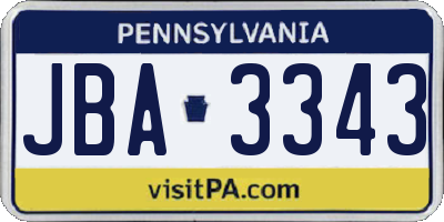 PA license plate JBA3343