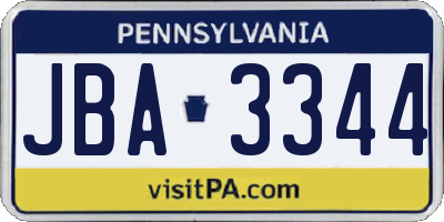 PA license plate JBA3344