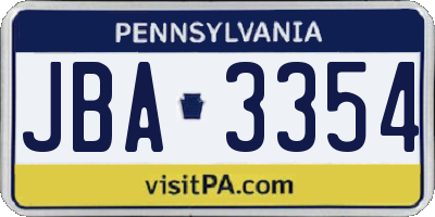 PA license plate JBA3354