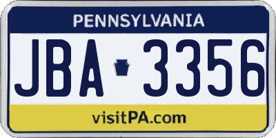 PA license plate JBA3356