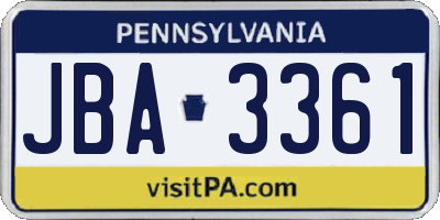 PA license plate JBA3361