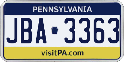 PA license plate JBA3363
