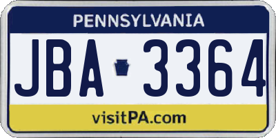 PA license plate JBA3364