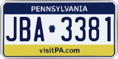 PA license plate JBA3381