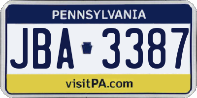 PA license plate JBA3387