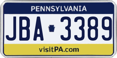 PA license plate JBA3389