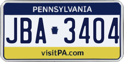 PA license plate JBA3404