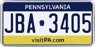 PA license plate JBA3405