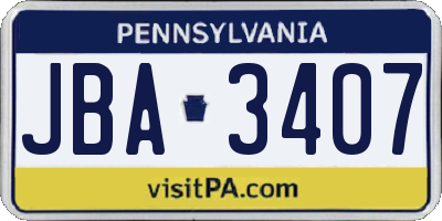 PA license plate JBA3407