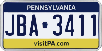 PA license plate JBA3411