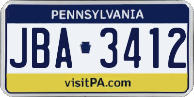 PA license plate JBA3412
