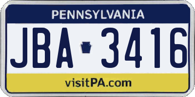 PA license plate JBA3416