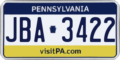 PA license plate JBA3422