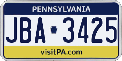 PA license plate JBA3425