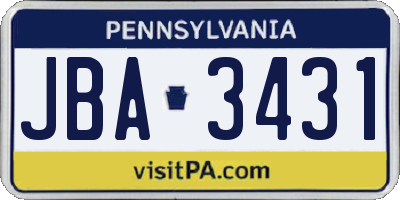 PA license plate JBA3431