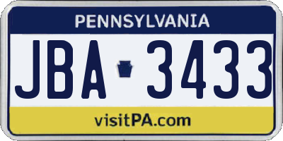 PA license plate JBA3433