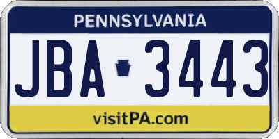 PA license plate JBA3443