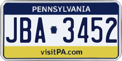 PA license plate JBA3452