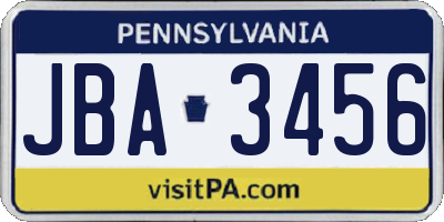 PA license plate JBA3456
