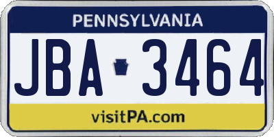 PA license plate JBA3464