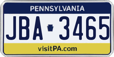 PA license plate JBA3465