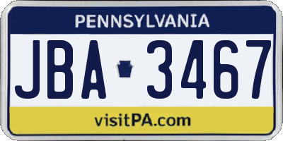 PA license plate JBA3467