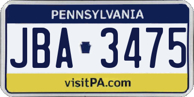 PA license plate JBA3475