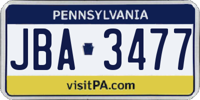 PA license plate JBA3477
