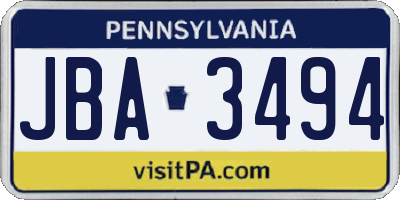PA license plate JBA3494