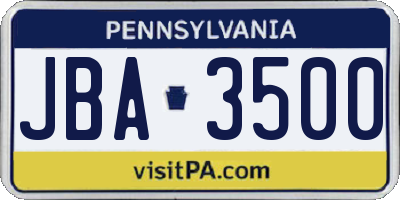 PA license plate JBA3500