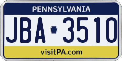 PA license plate JBA3510