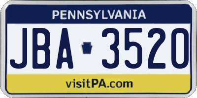 PA license plate JBA3520