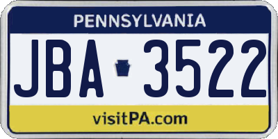 PA license plate JBA3522