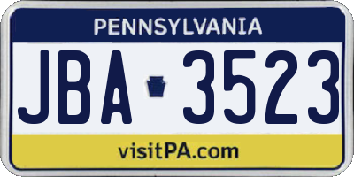 PA license plate JBA3523