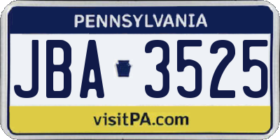 PA license plate JBA3525