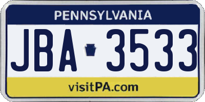 PA license plate JBA3533