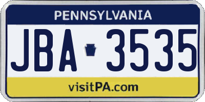 PA license plate JBA3535