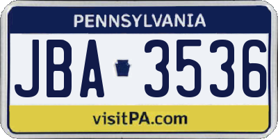 PA license plate JBA3536