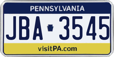 PA license plate JBA3545