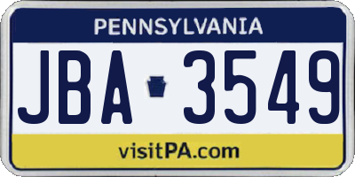PA license plate JBA3549