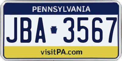 PA license plate JBA3567