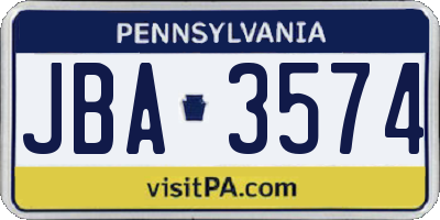 PA license plate JBA3574