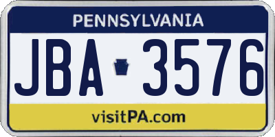 PA license plate JBA3576